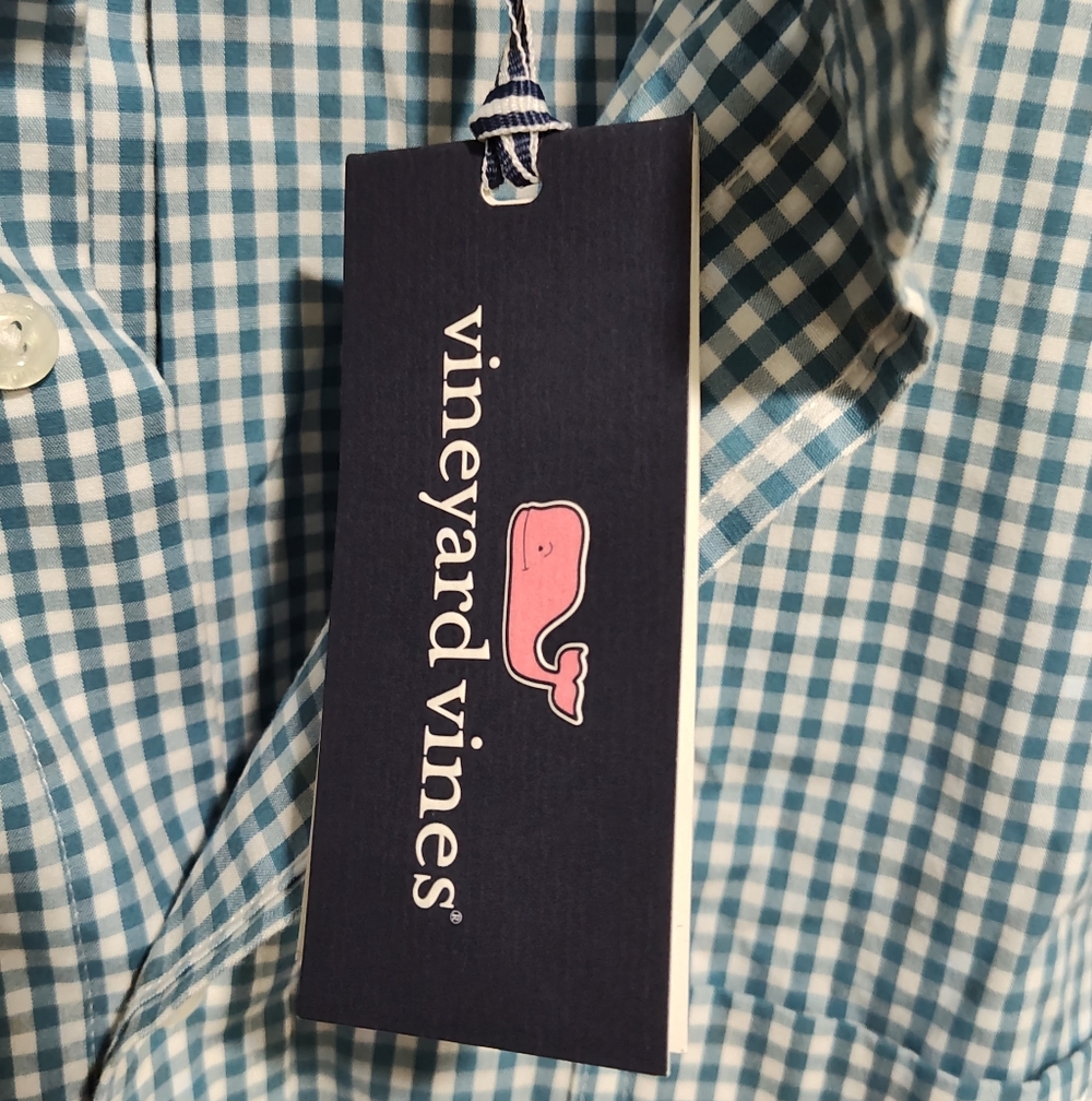 Vineyard Vines Shirt Men's XB Classic Fit Poplin Long Sleeve Blue Gingham NWT - Picture 8 of 11